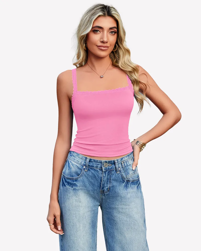 Lace Tank Top Y2k Square Neck Undershirts
