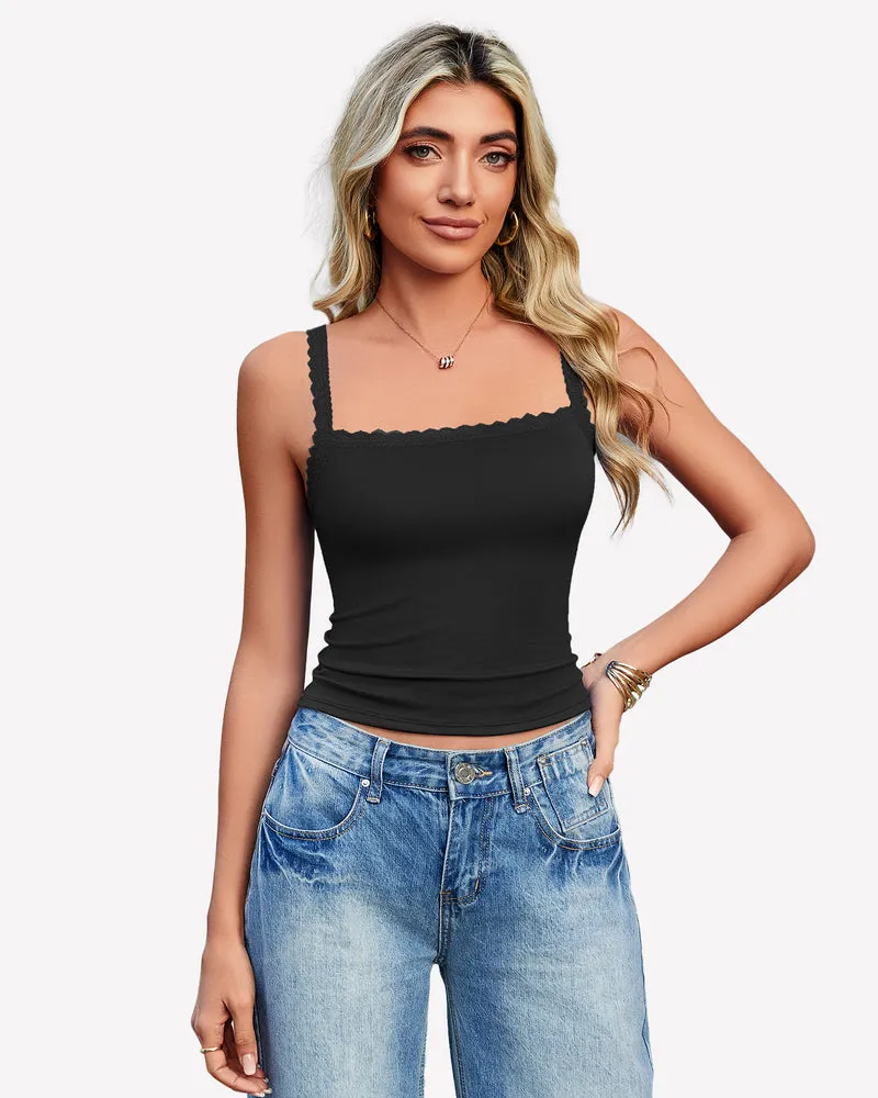 Lace Tank Top Y2k Square Neck Undershirts