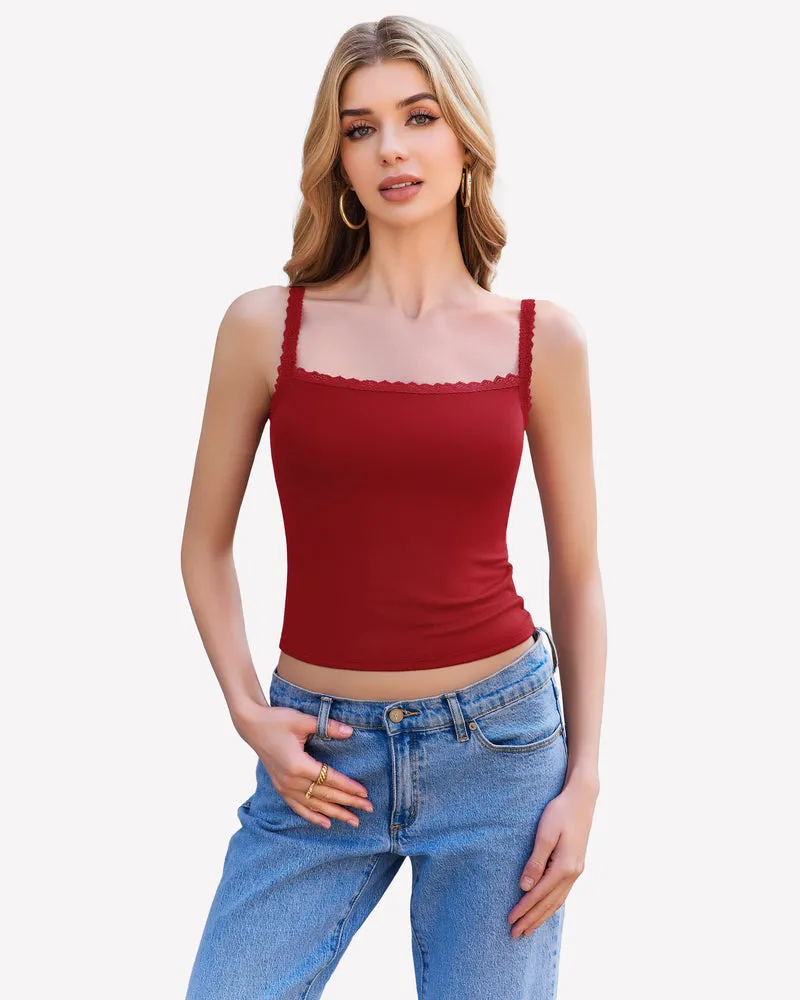 Lace Tank Top Y2k Square Neck Undershirts