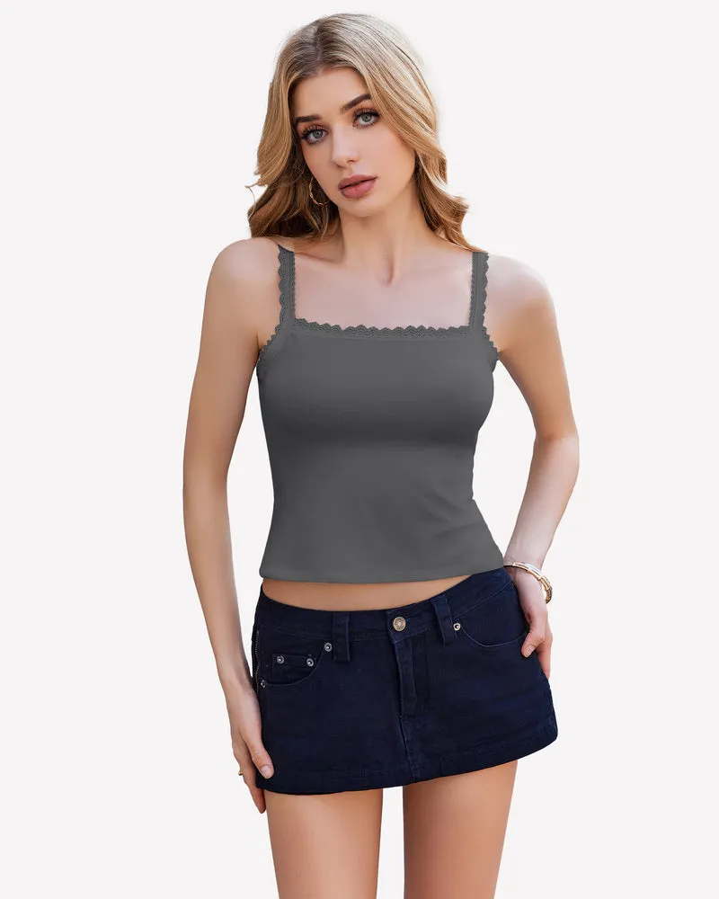 Lace Tank Top Y2k Square Neck Undershirts