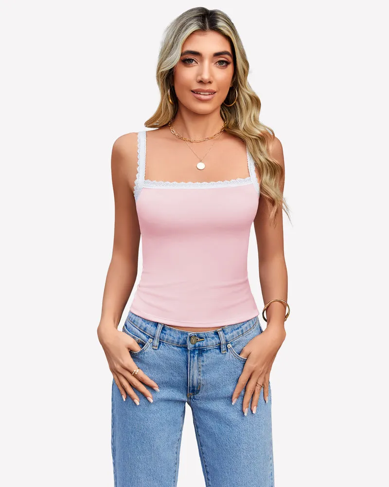Lace Tank Top Y2k Square Neck Undershirts