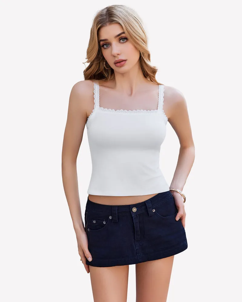 Lace Tank Top Y2k Square Neck Undershirts