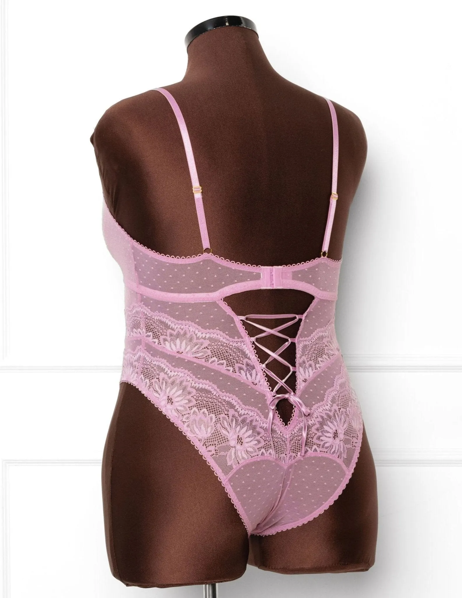 Lacy High Leg Crotchless Teddy - Lilac