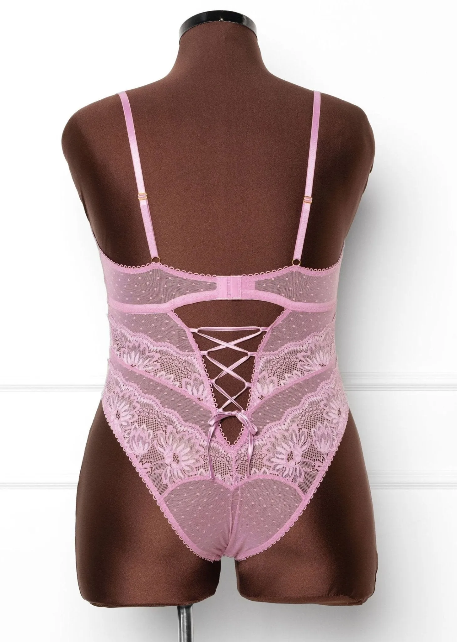 Lacy High Leg Crotchless Teddy - Lilac