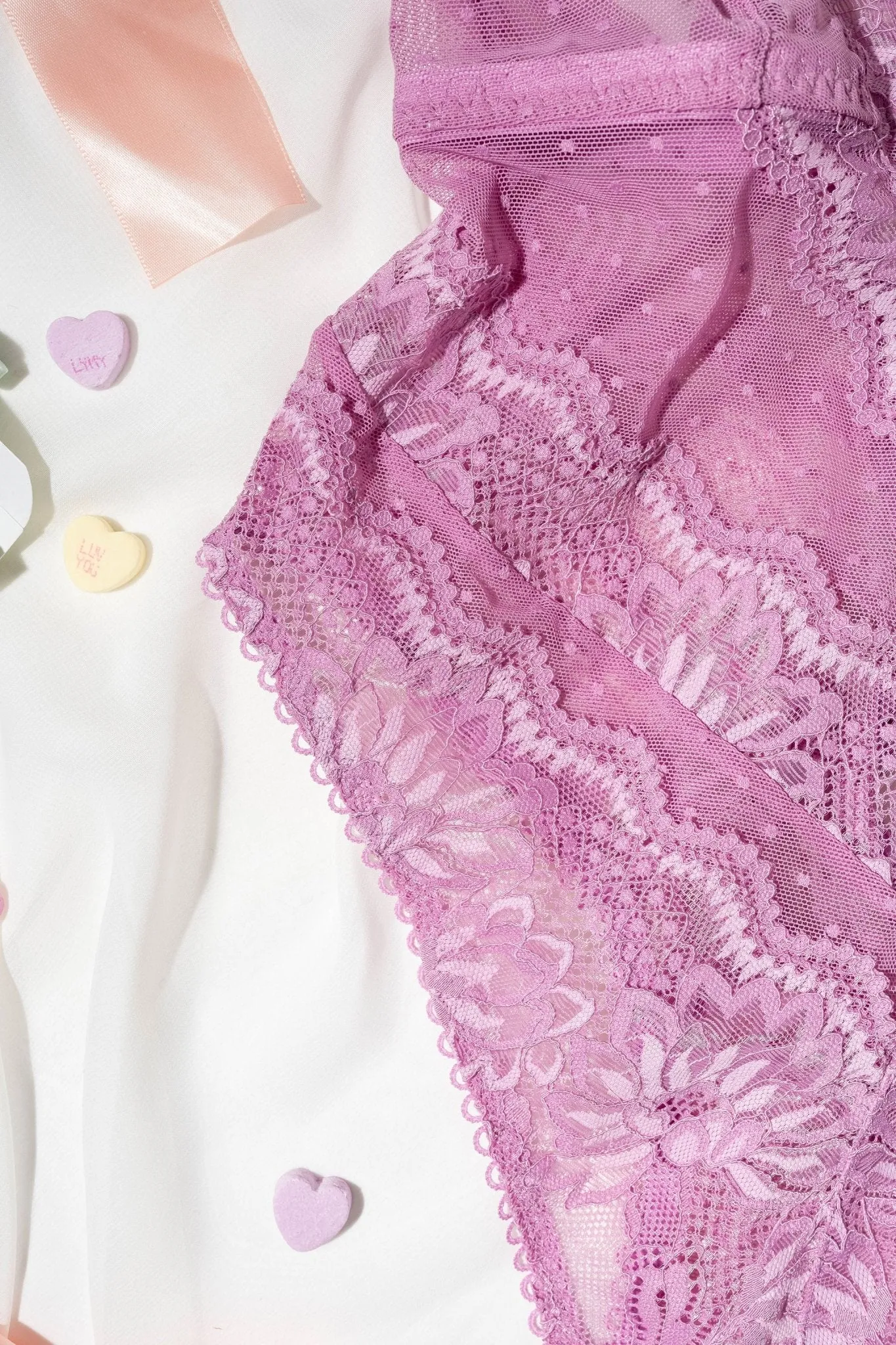 Lacy High Leg Crotchless Teddy - Lilac