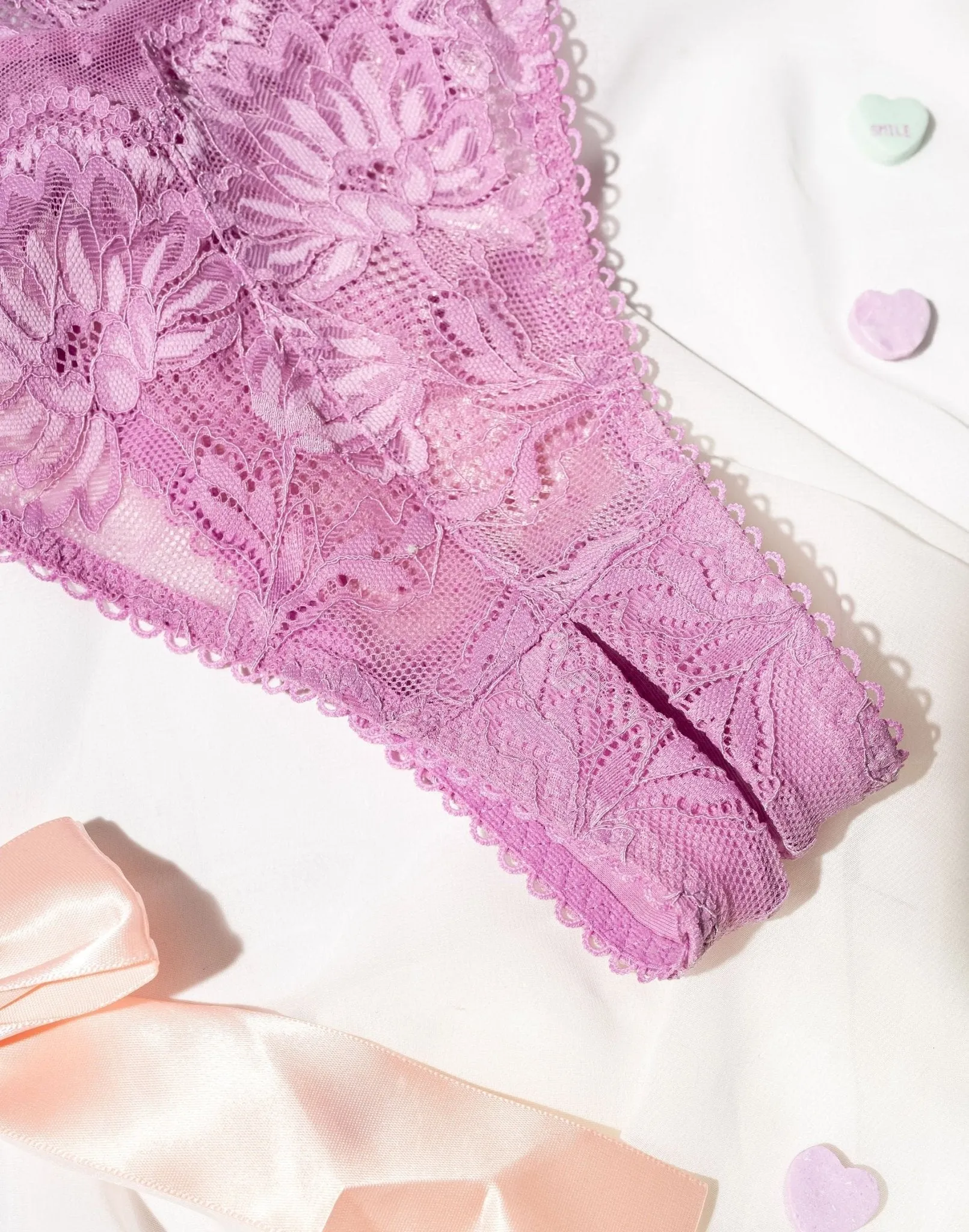 Lacy High Leg Crotchless Teddy - Lilac