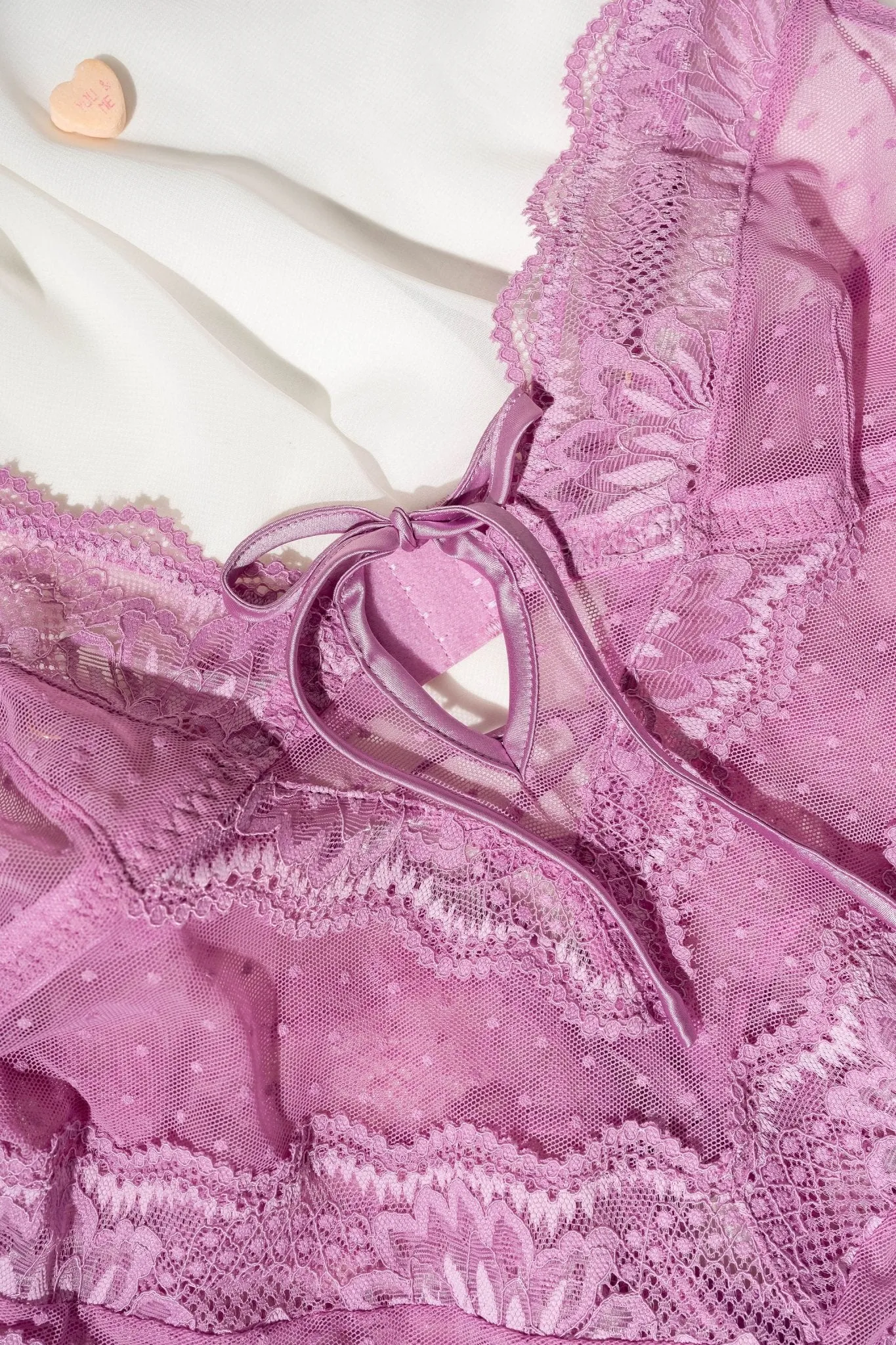 Lacy High Leg Crotchless Teddy - Lilac