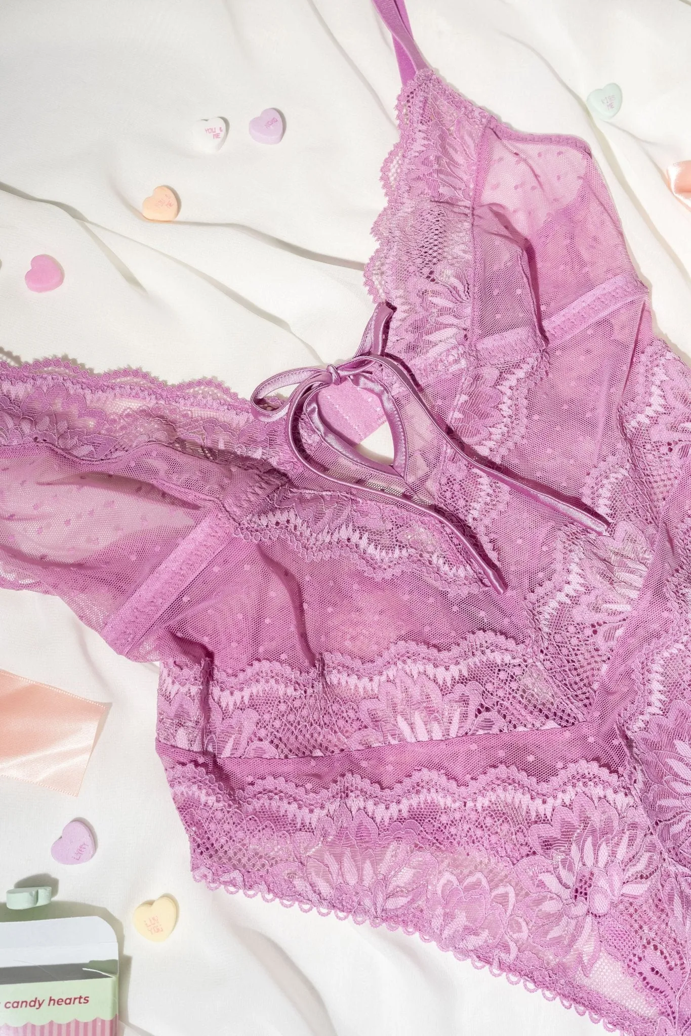 Lacy High Leg Crotchless Teddy - Lilac