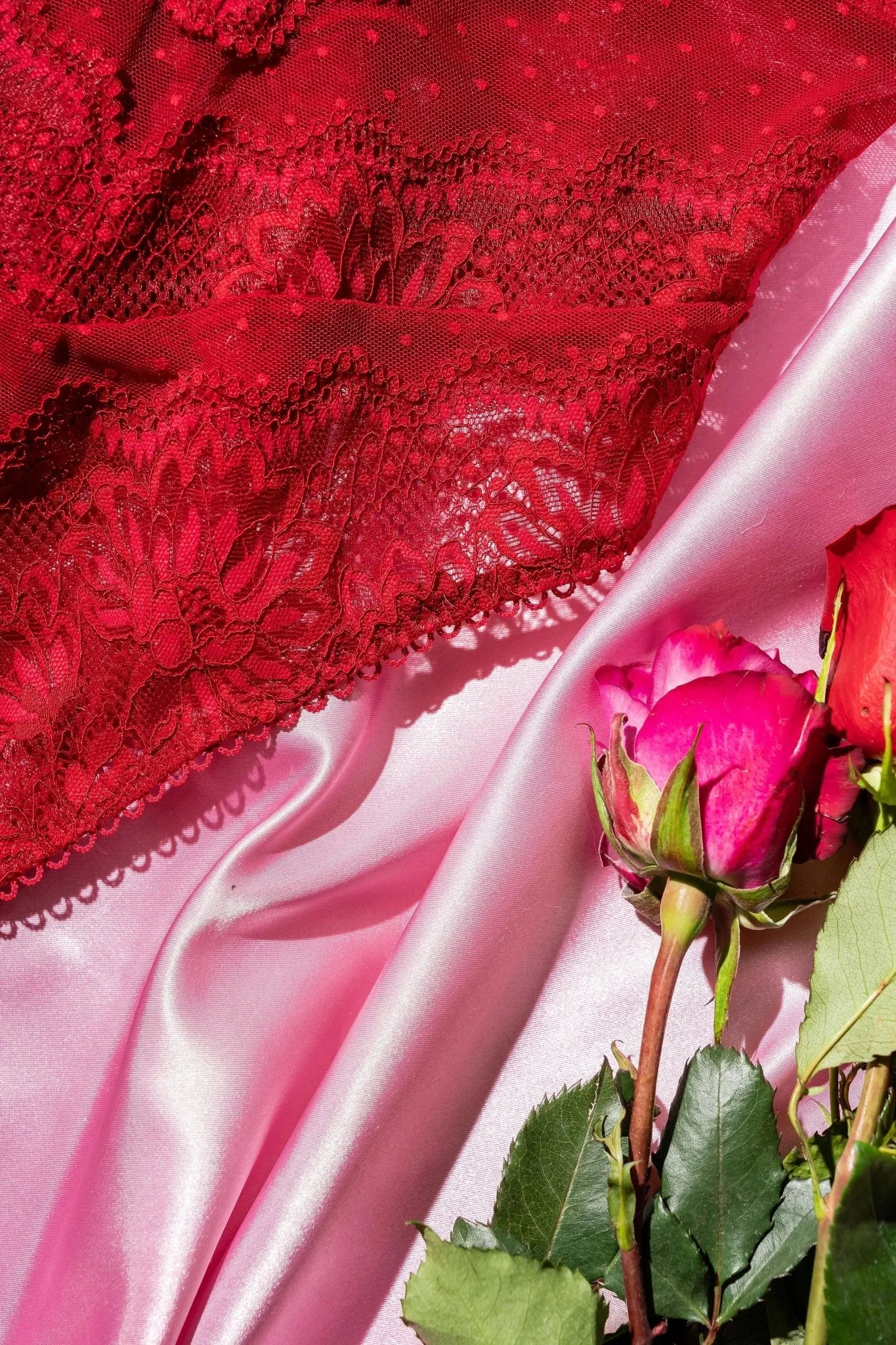 Lacy High Leg Crotchless Teddy - Red