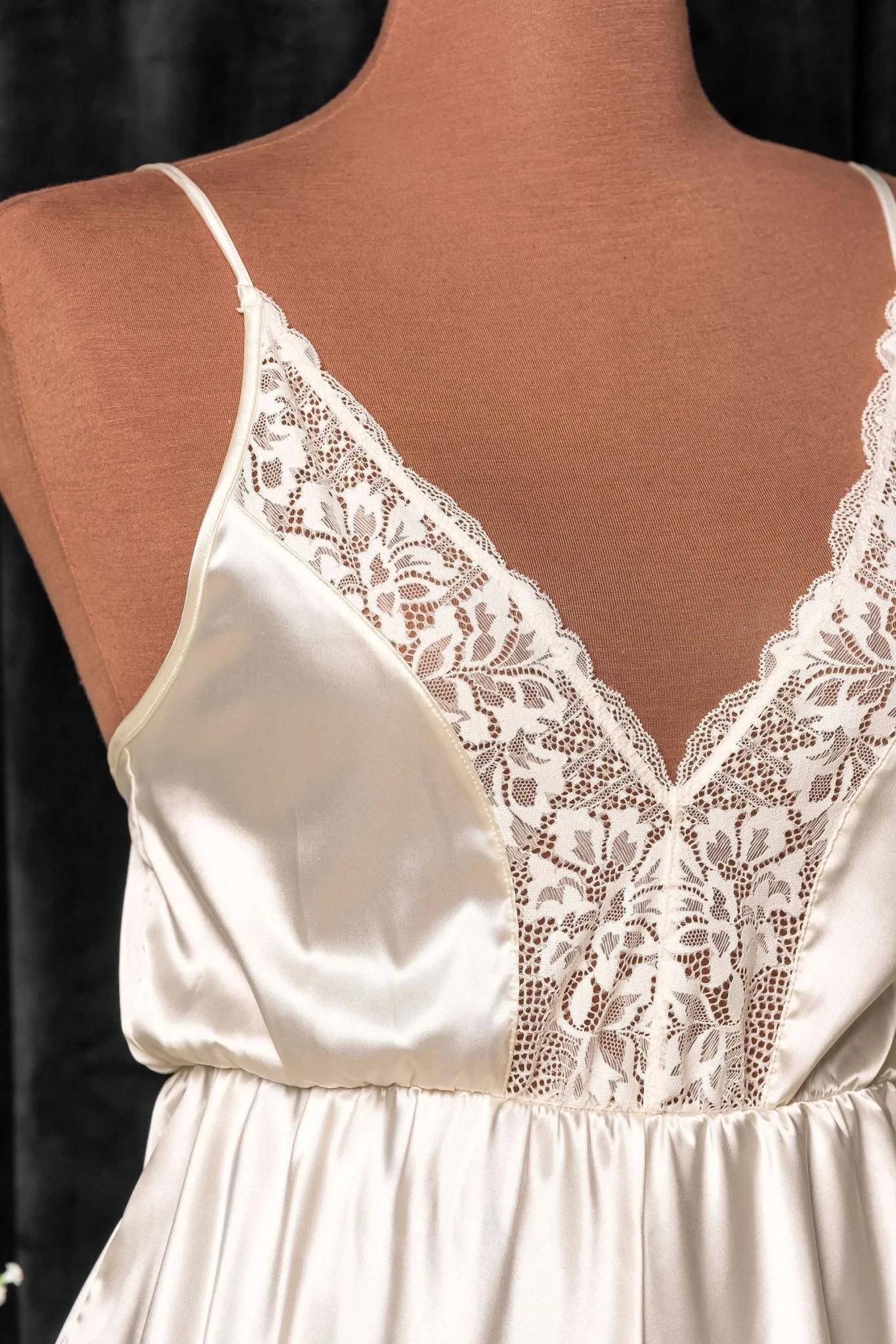 Lacy Plunge Satin Romper - Pearl