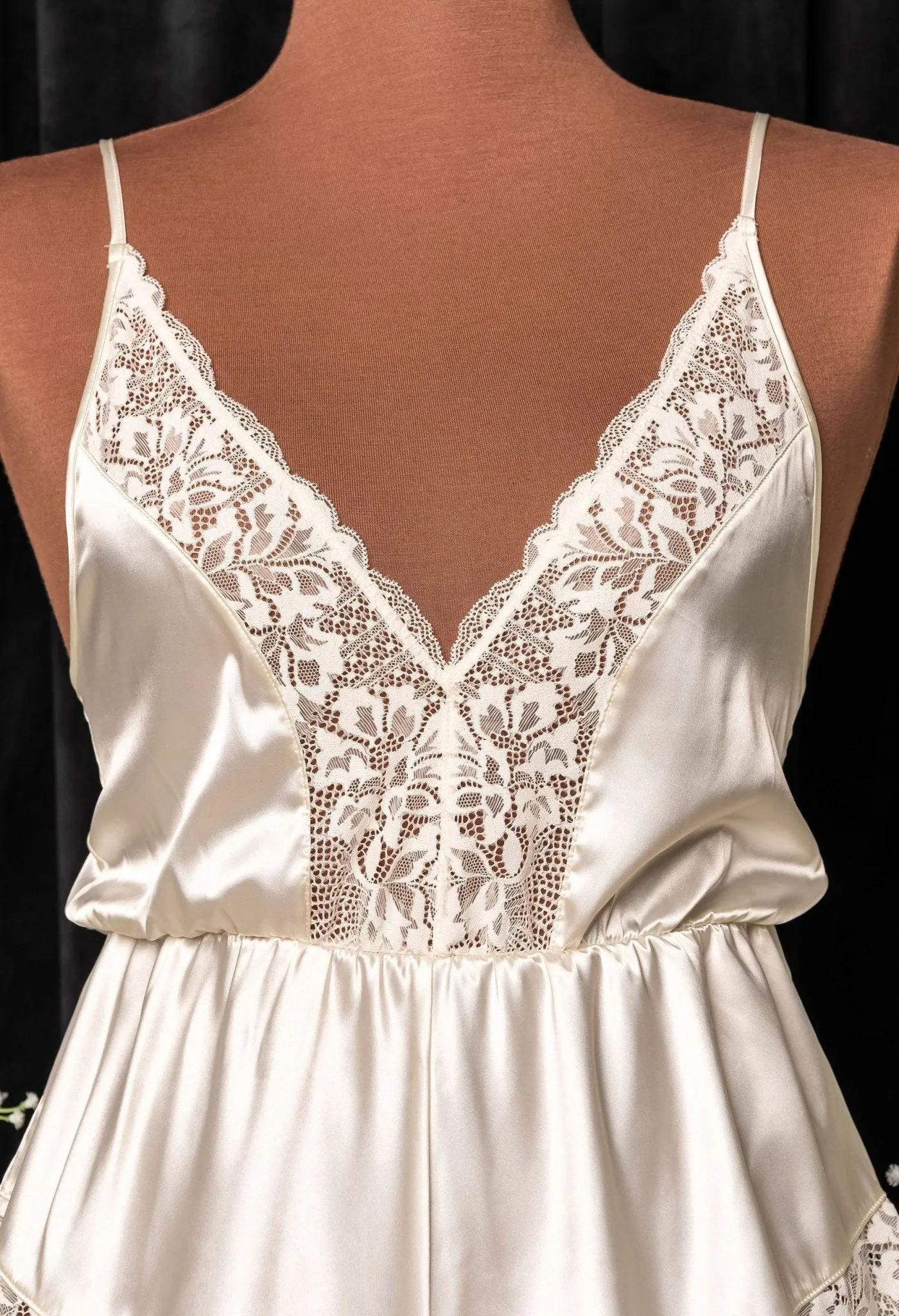 Lacy Plunge Satin Romper - Pearl