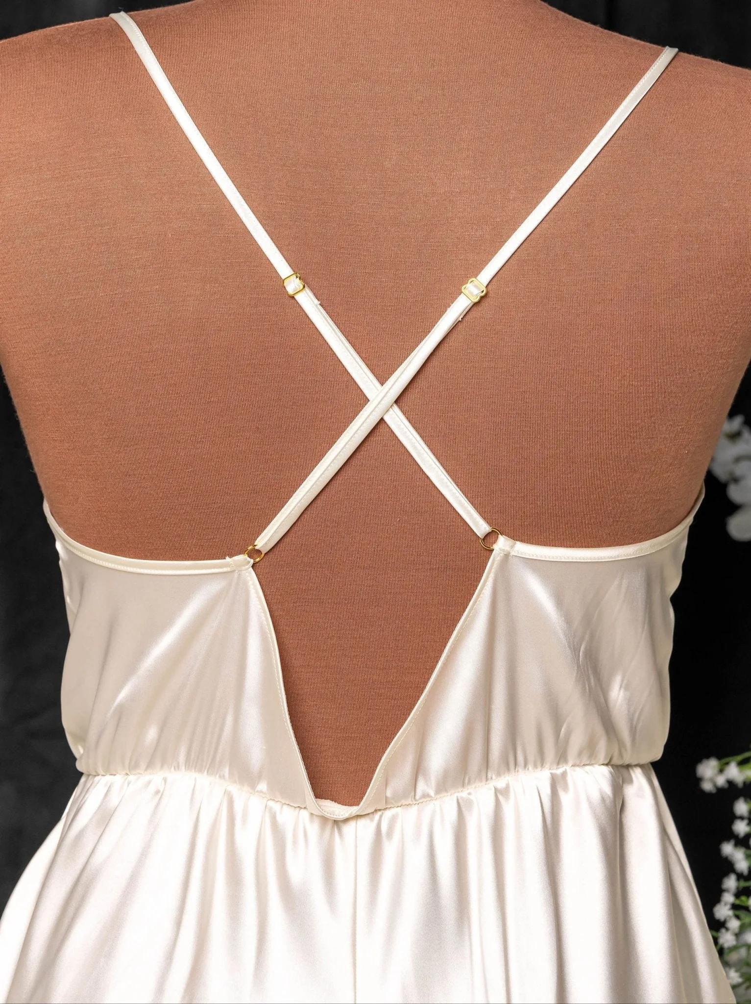 Lacy Plunge Satin Romper - Pearl
