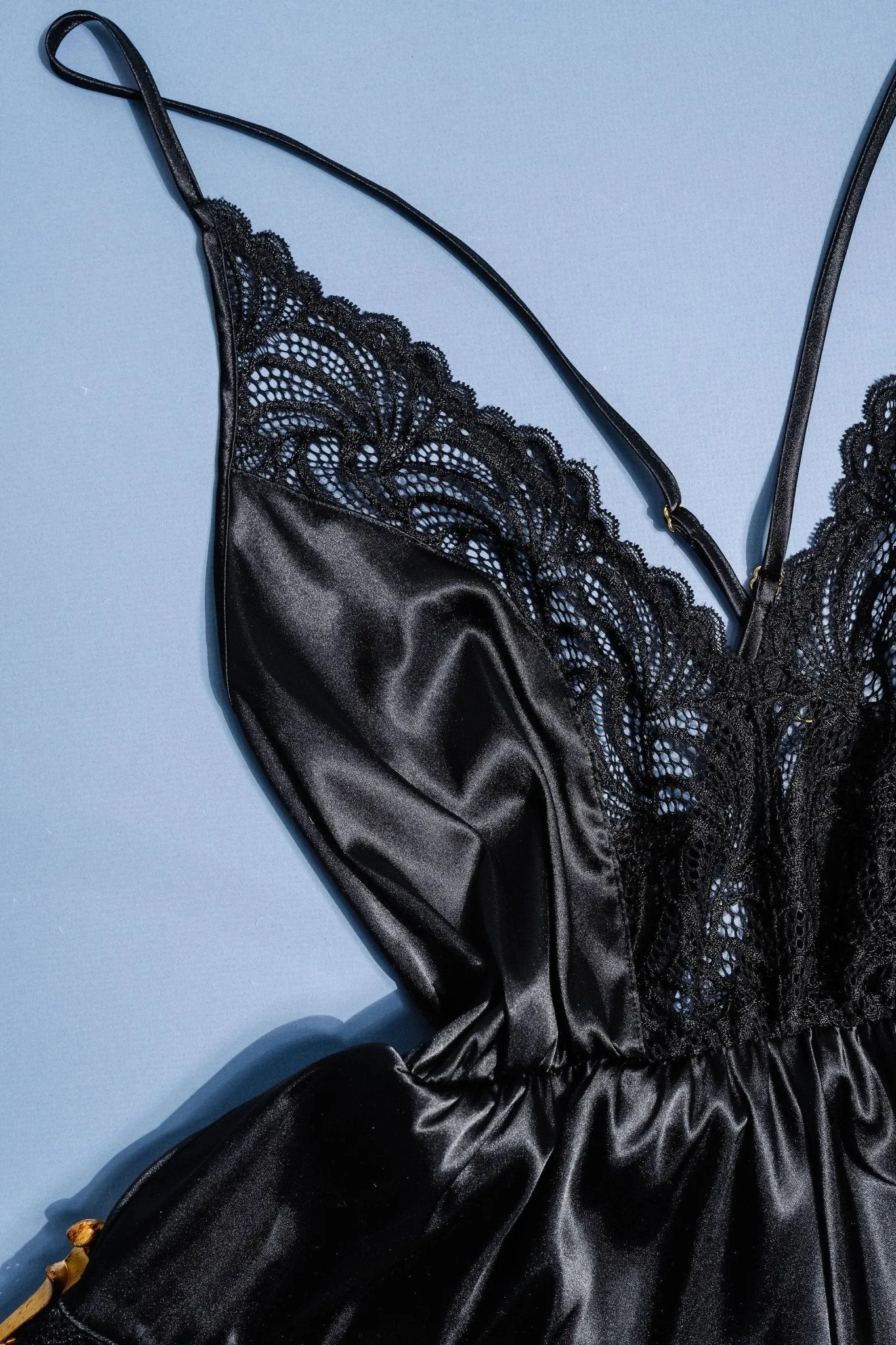 Lacy Plunge Satin Scalloped Romper - Black