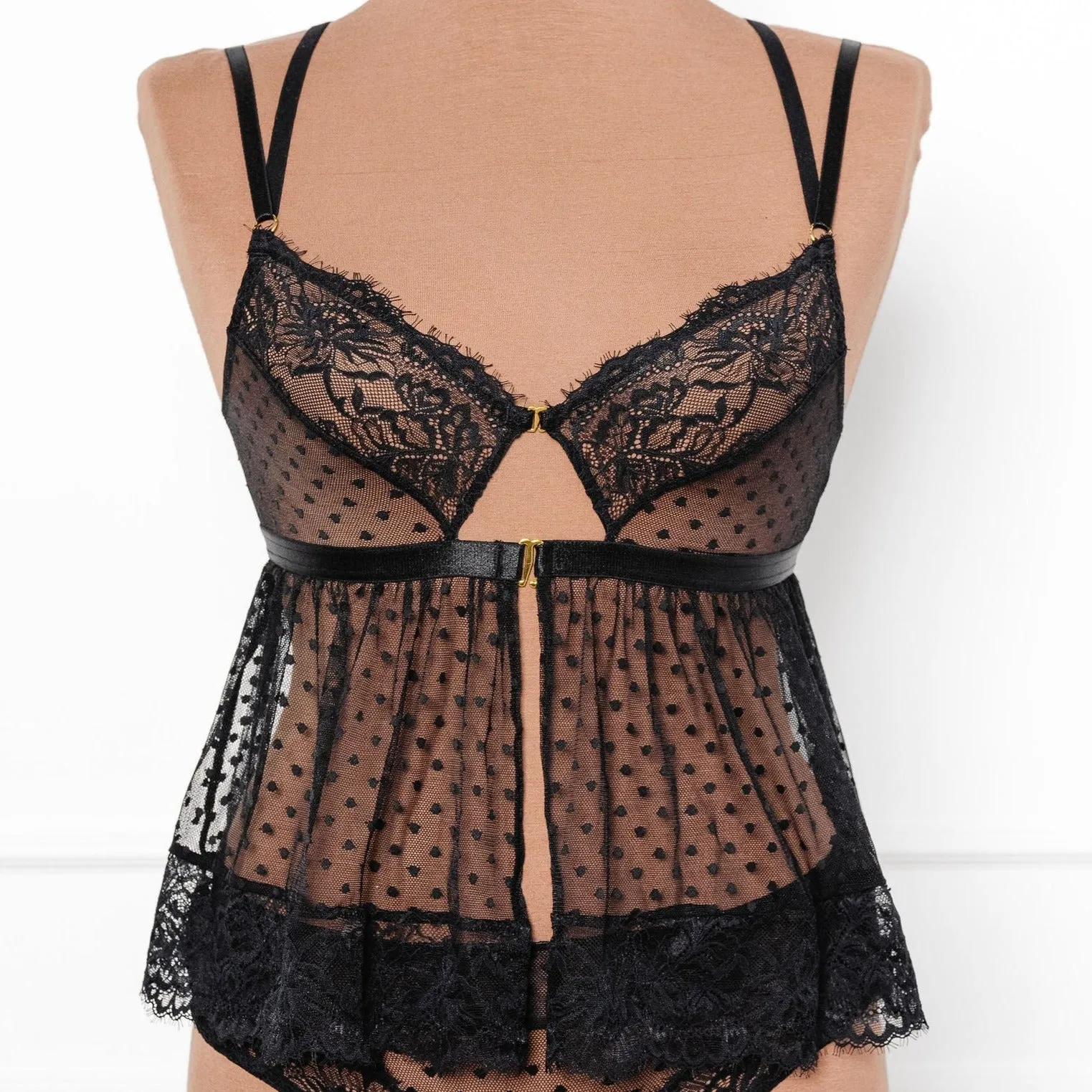 Lacy Polka Dot Camidoll - Black