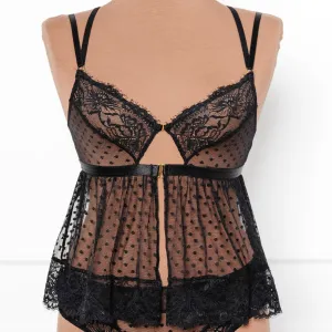 Lacy Polka Dot Camidoll - Black