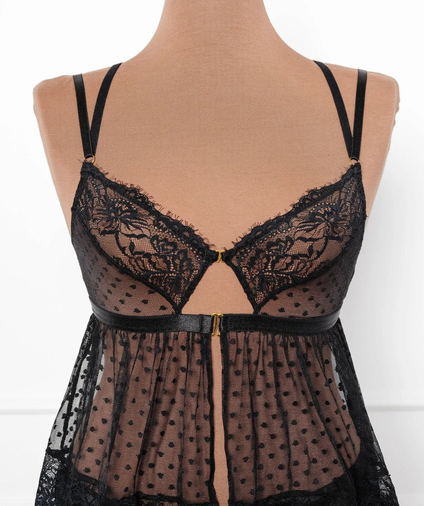 Lacy Polka Dot Camidoll - Black