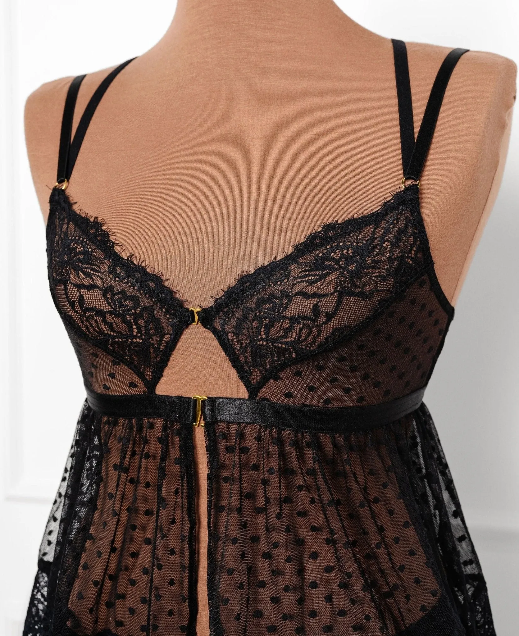 Lacy Polka Dot Camidoll - Black