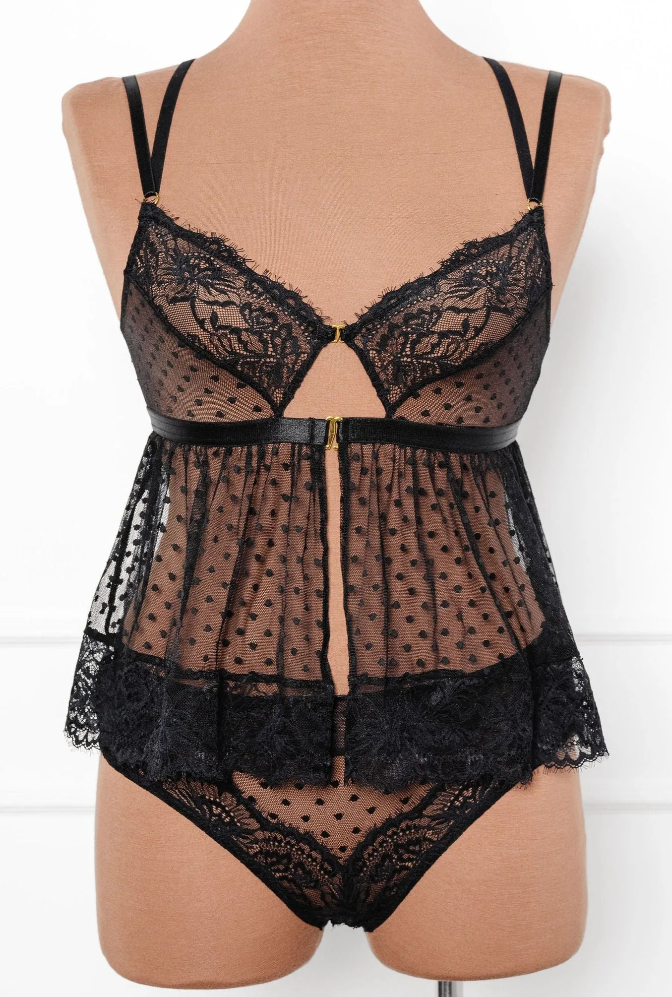 Lacy Polka Dot Camidoll - Black