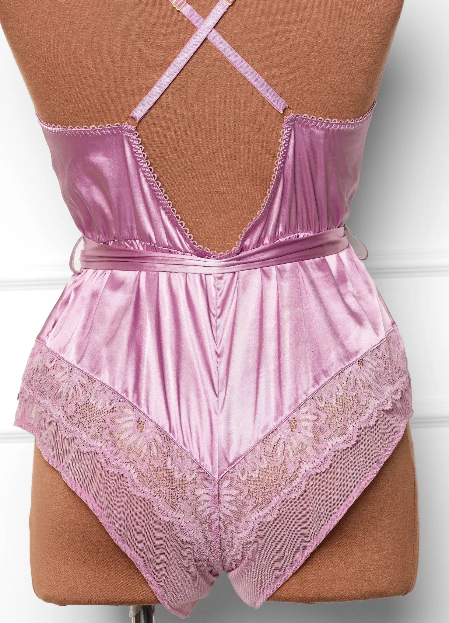 Lacy Satin Bow Romper - Lilac