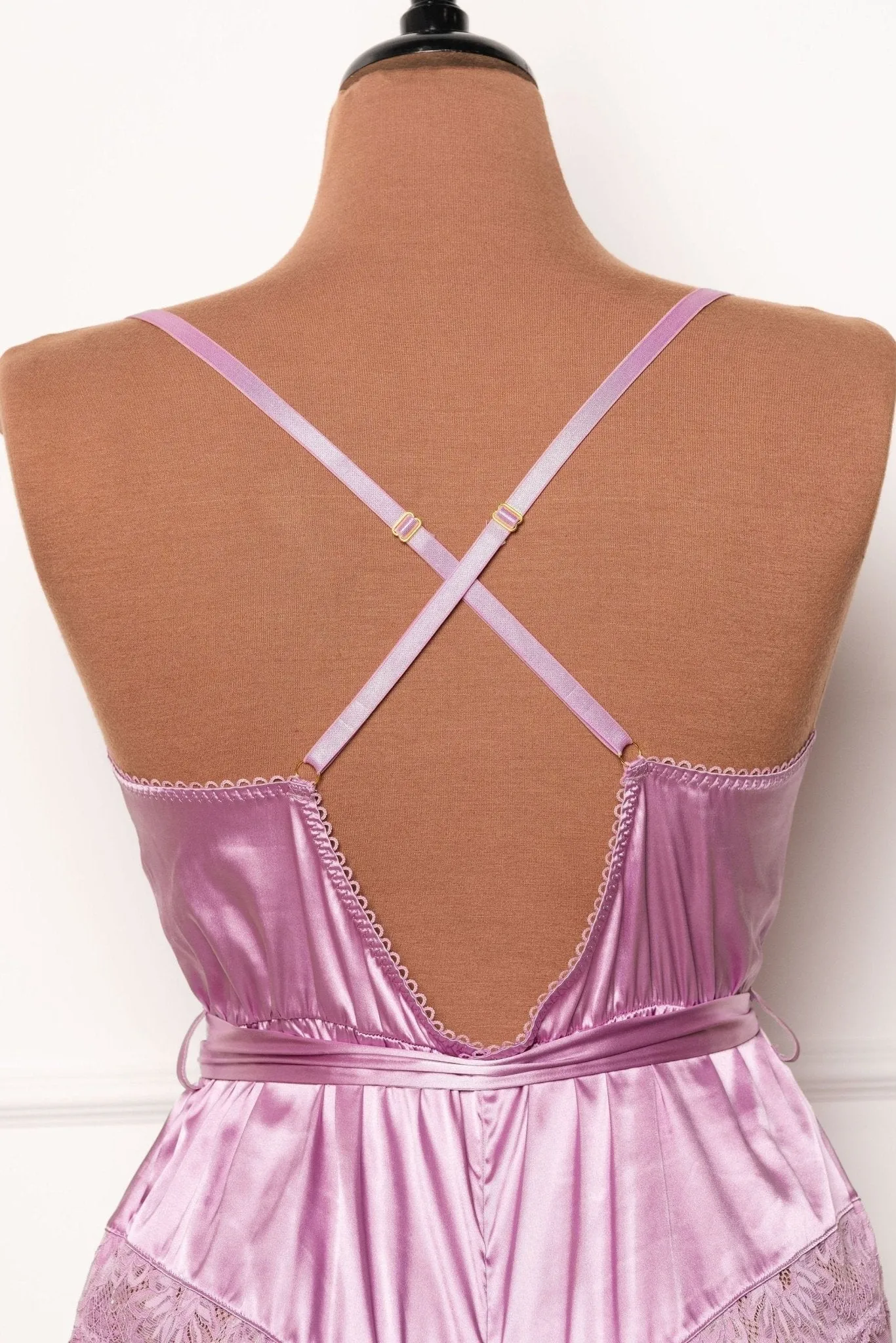 Lacy Satin Bow Romper - Lilac