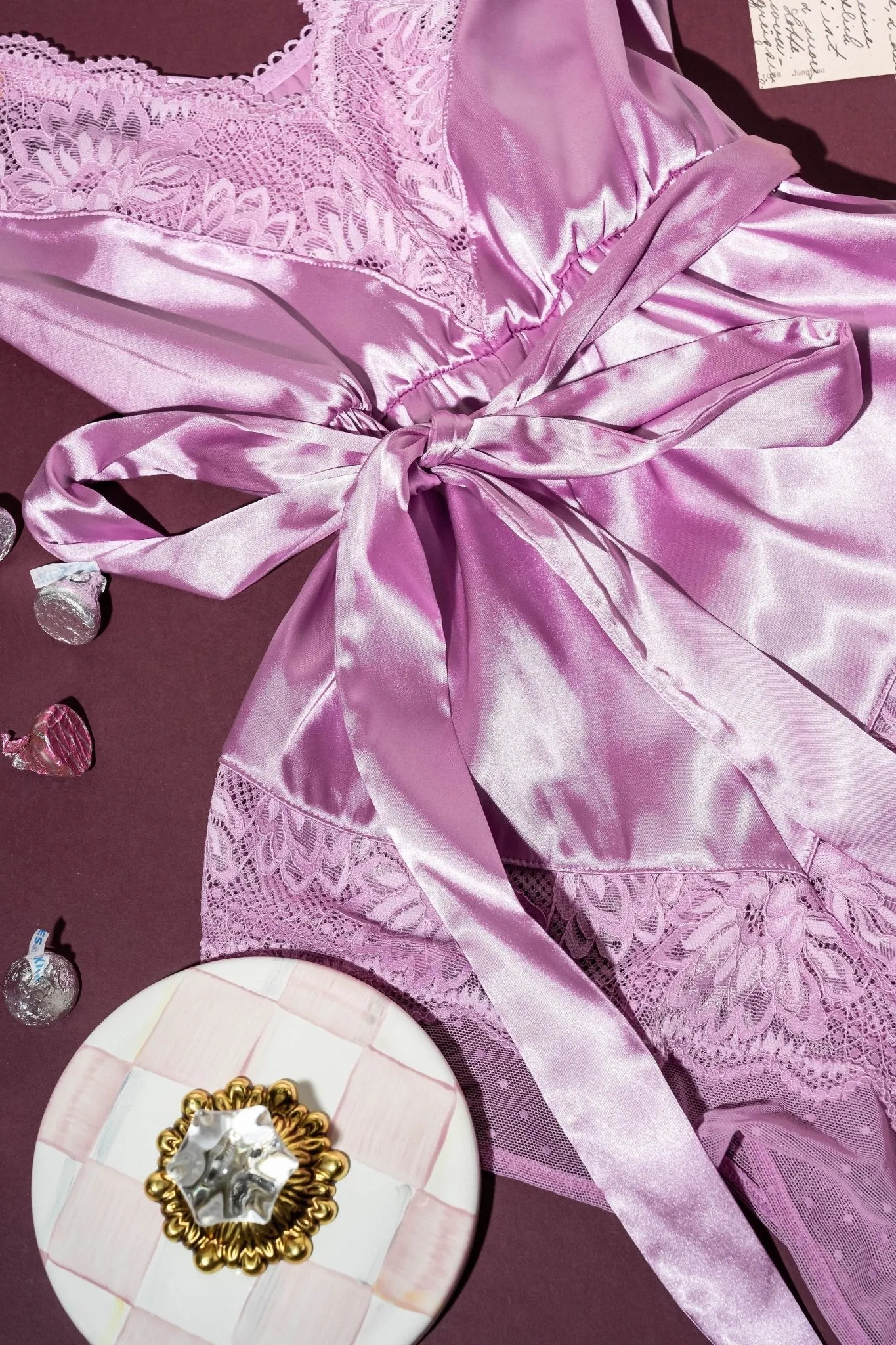 Lacy Satin Bow Romper - Lilac