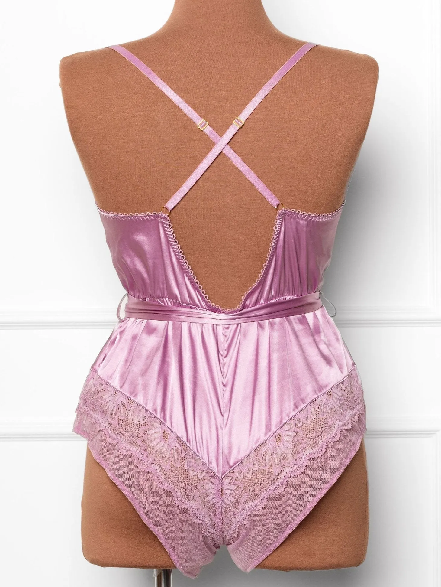 Lacy Satin Bow Romper - Lilac