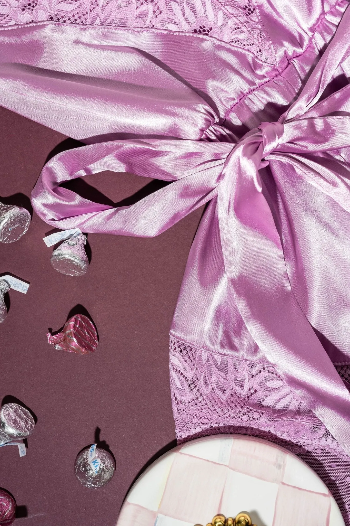 Lacy Satin Bow Romper - Lilac