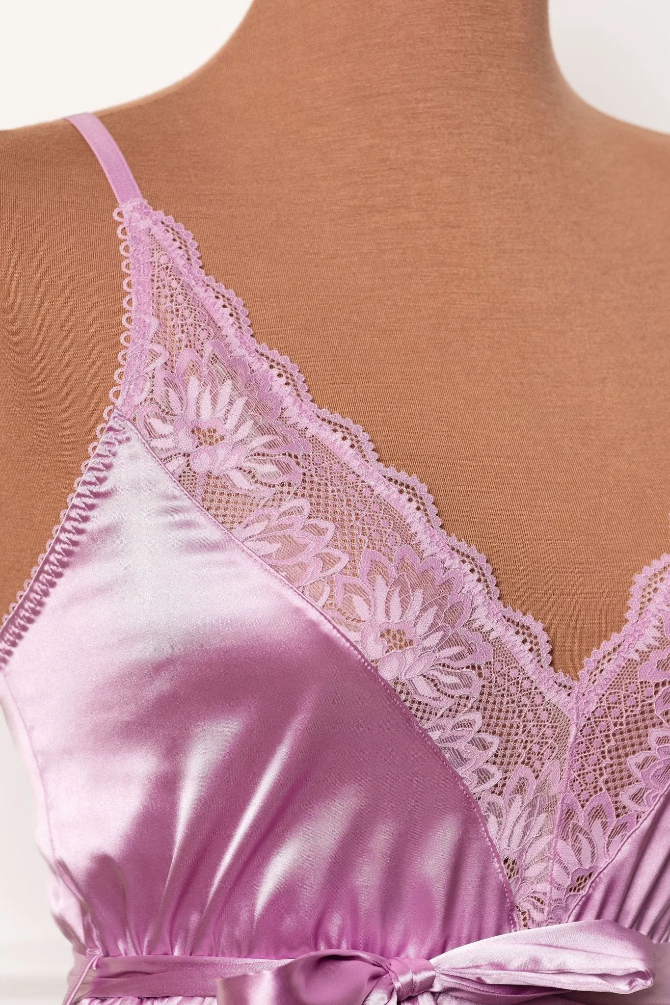 Lacy Satin Bow Romper - Lilac