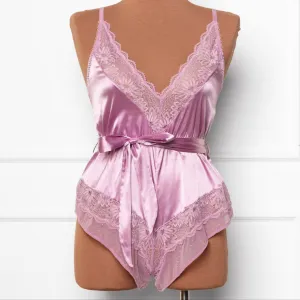 Lacy Satin Bow Romper - Lilac