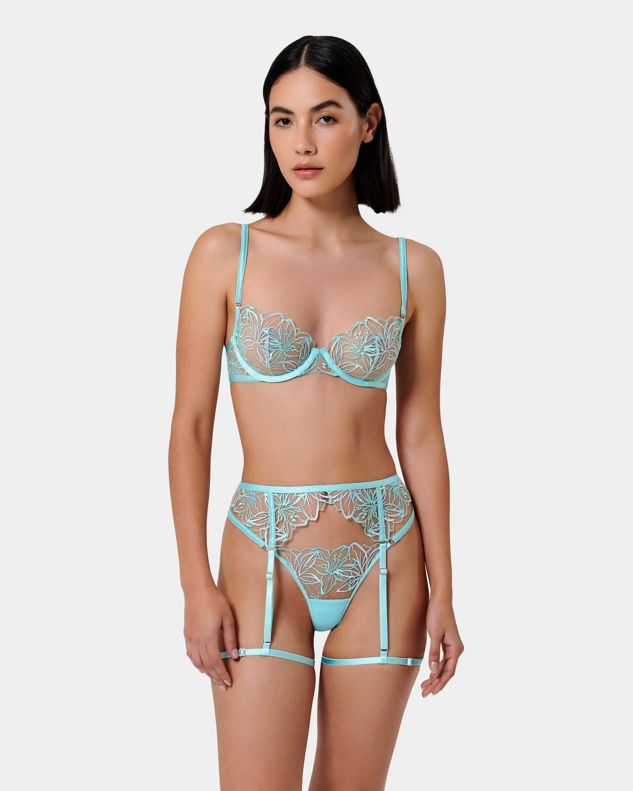 Lilly Floral Embroidered Bra Blue