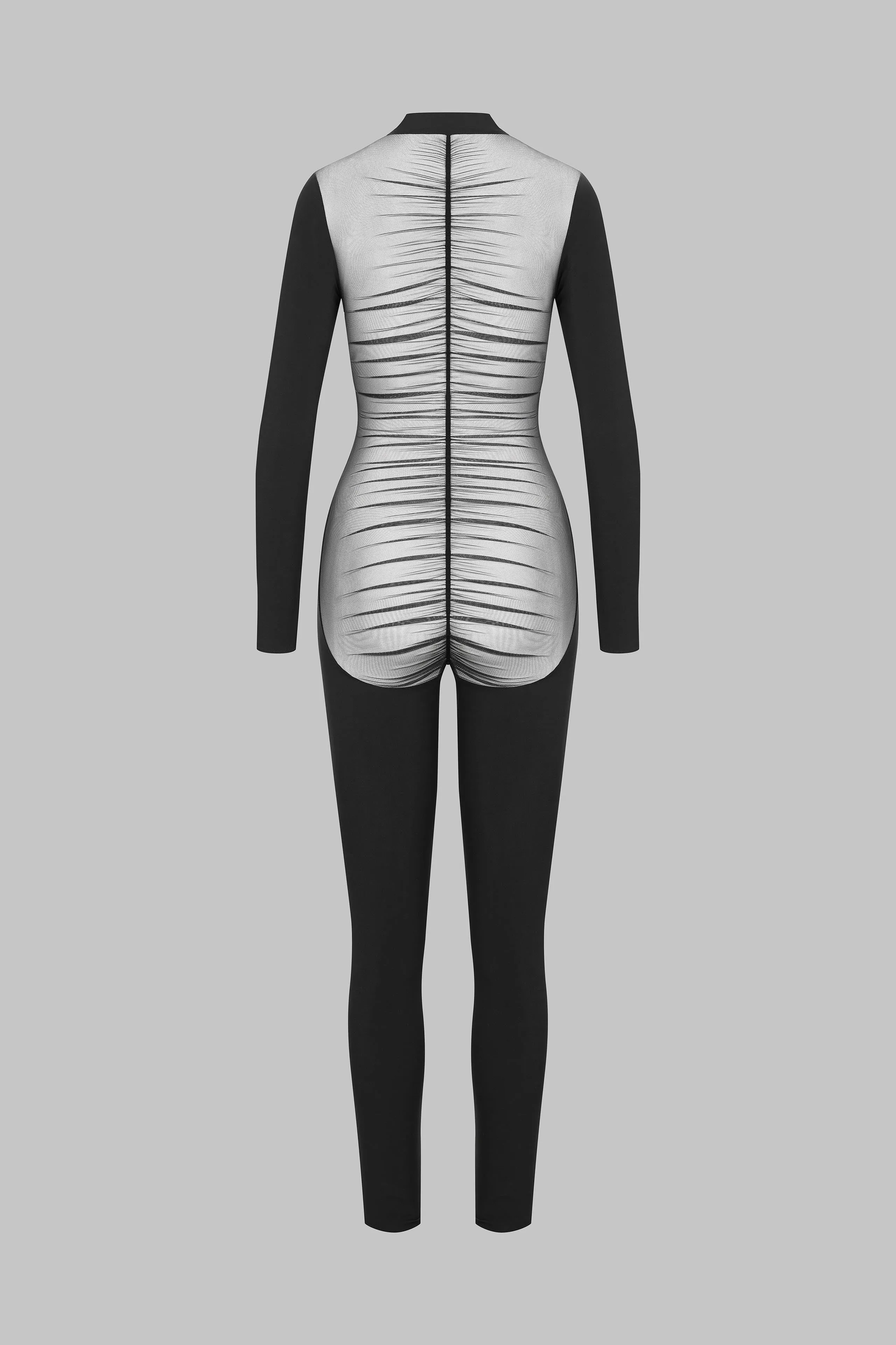 Long Sleeve Transparent Back Catsuit - Nuit Fauve