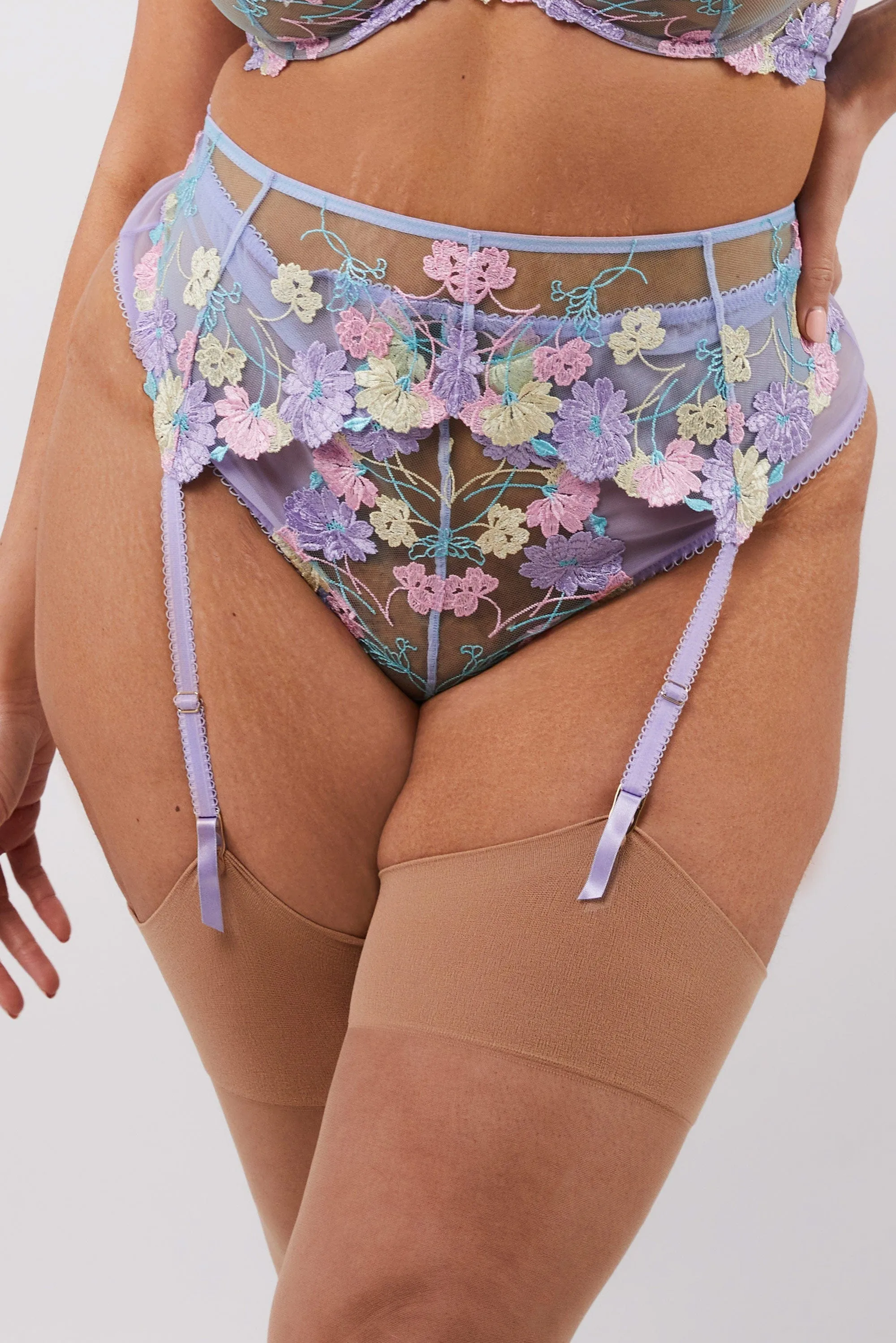 Luna Pastel Embroidered Picot Elastic Suspender