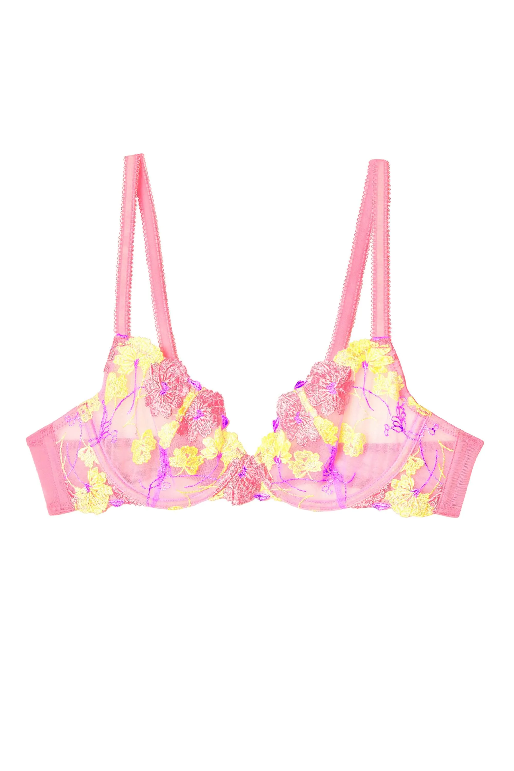 Luna Pastel Pink Embroidery Picot Elastic Plunge Bra