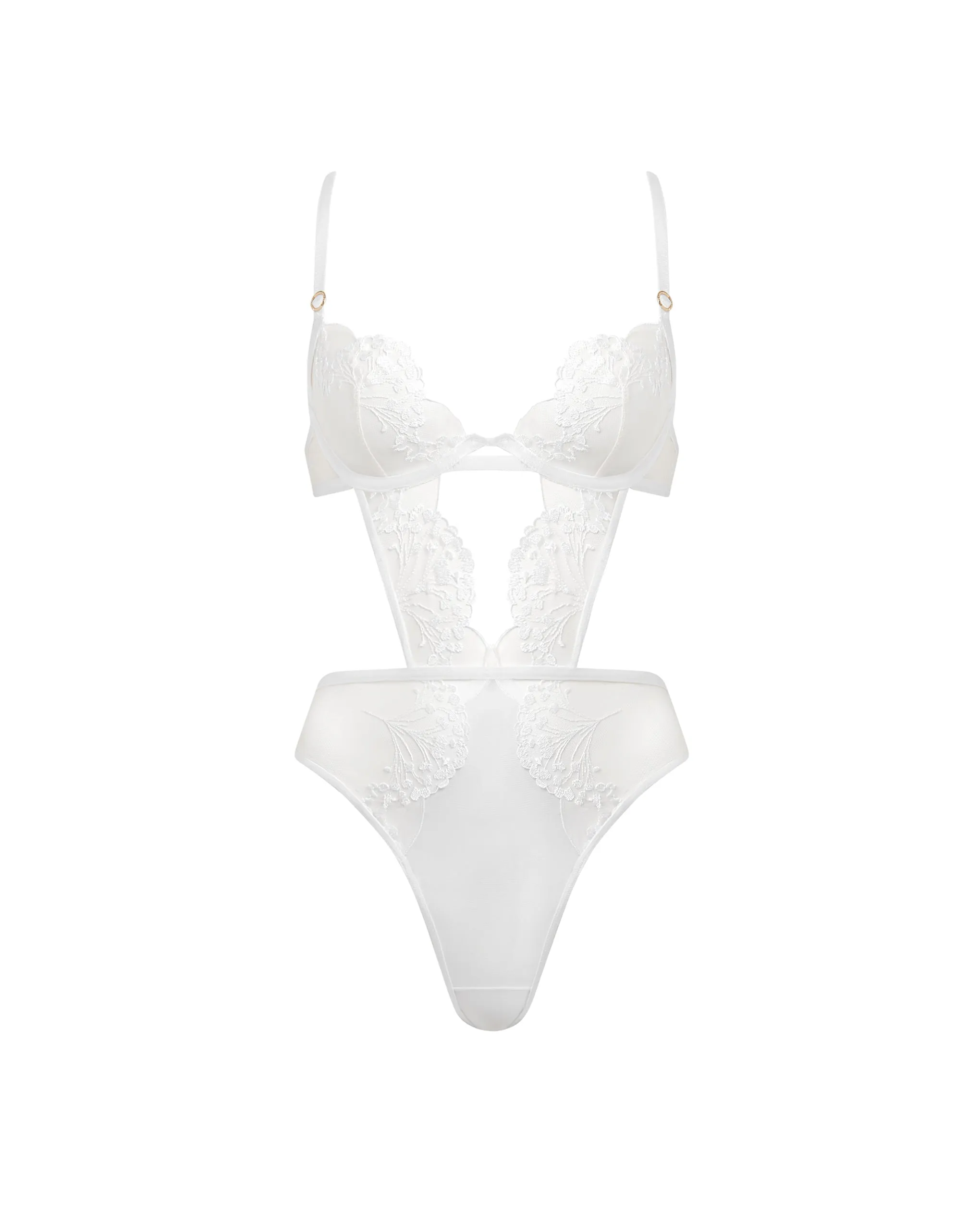 Marisa Embroidered Sheer Bodysuit White