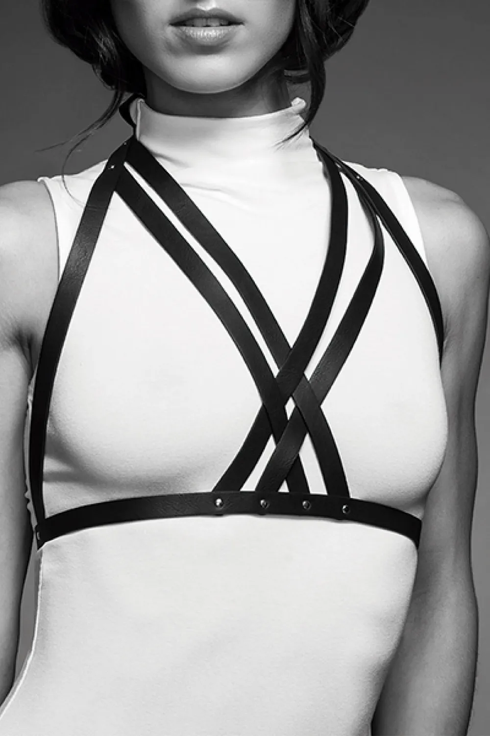 Maze Vegan Leather Halter Bra Harness Black