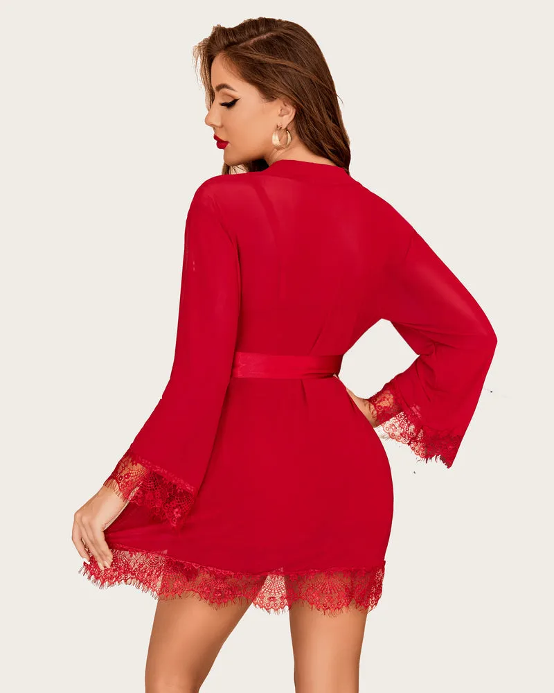 Mesh Robe Sets with Lace Dress (DE Only)
