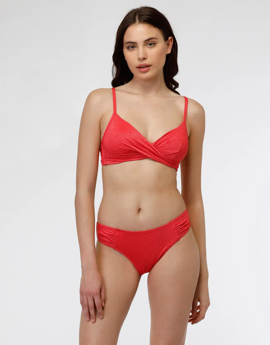 Microfibre Plain Lurex underwired bra. coral