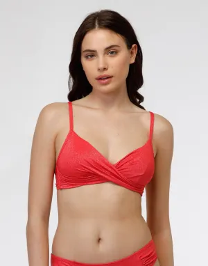 Microfibre Plain Lurex underwired bra. coral