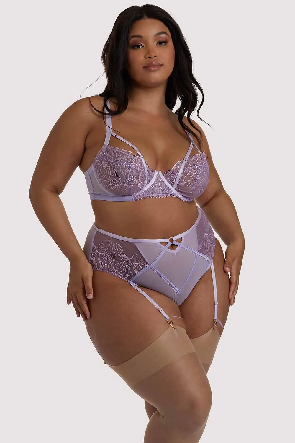 Mila Lilac Lace High Waisted Suspender Brief