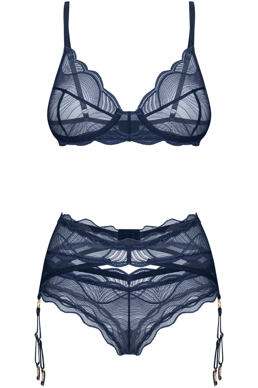 Nightly Blue Bra. Thong & Suspender
