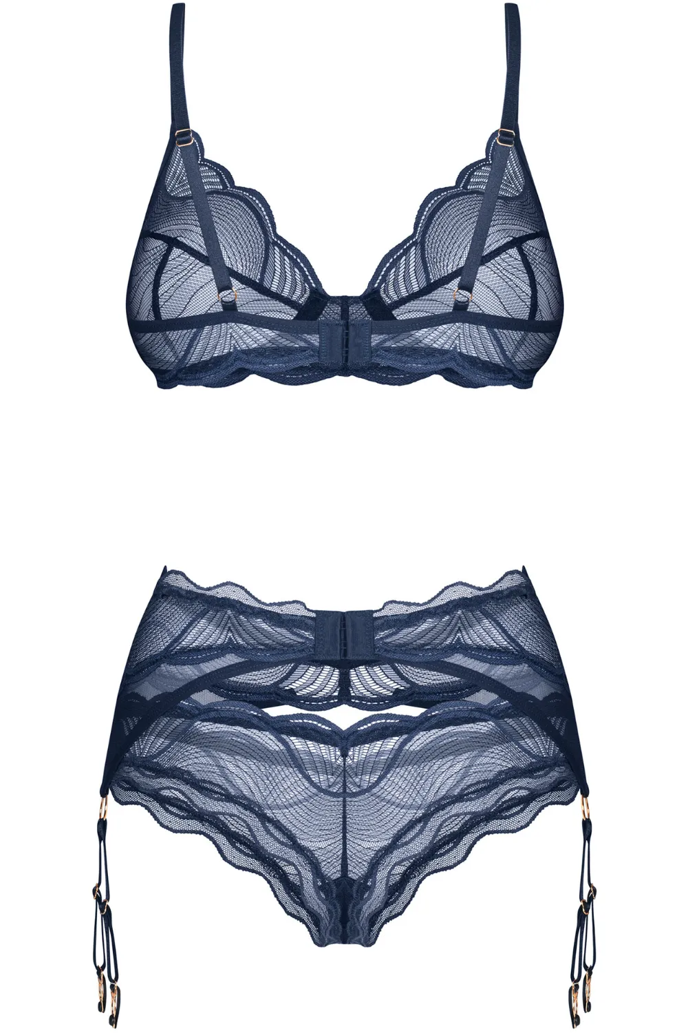 Nightly Blue Bra. Thong & Suspender