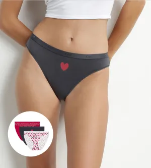 Pack of 3 red stretch cotton briefs with hearts Les Pockets