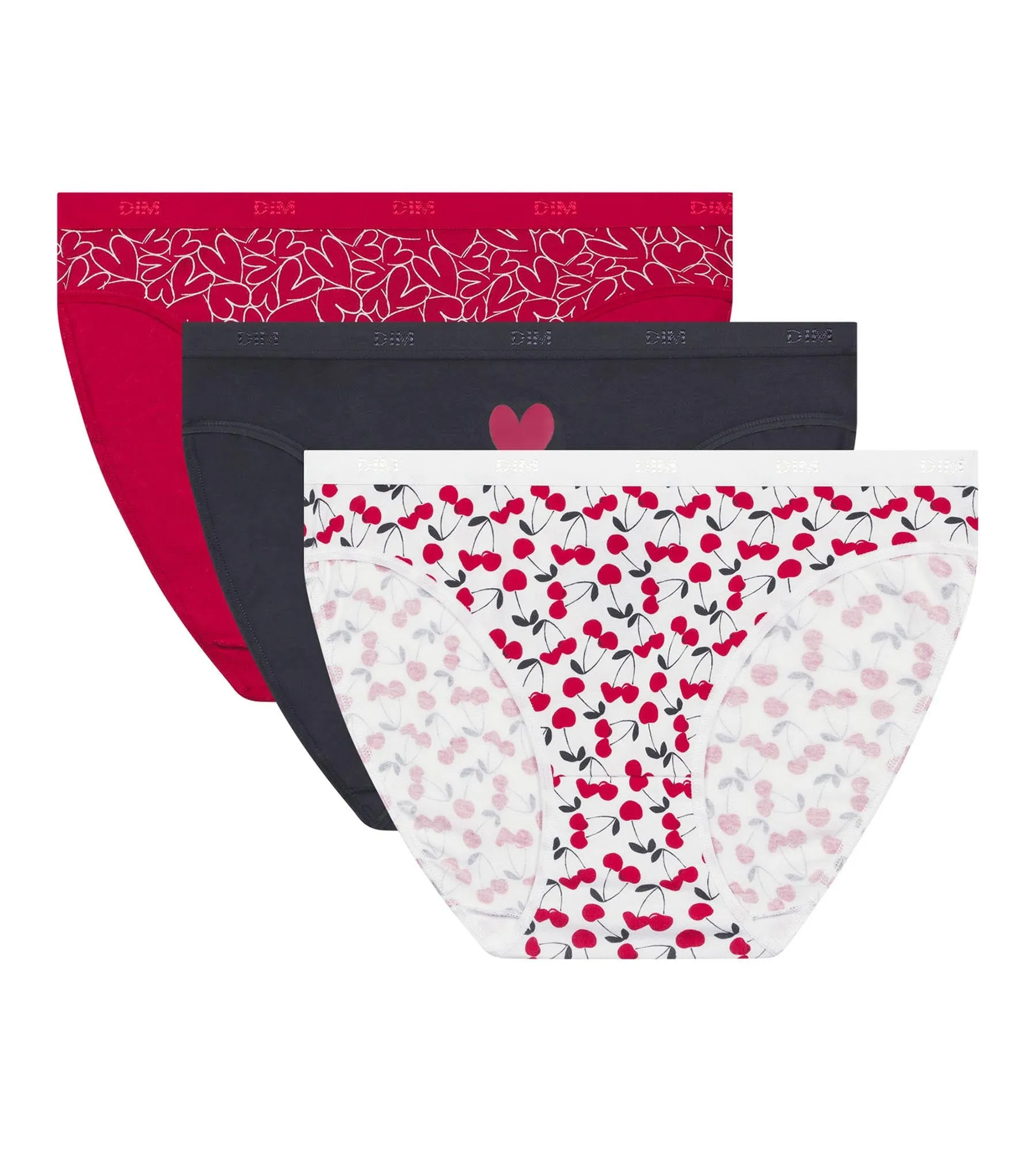 Pack of 3 red stretch cotton briefs with hearts Les Pockets