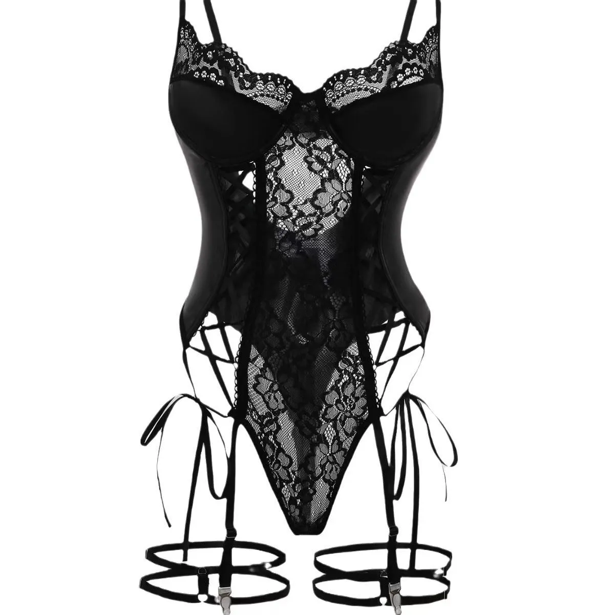 Queen of Hearts Lace & Leather Lingerie Set