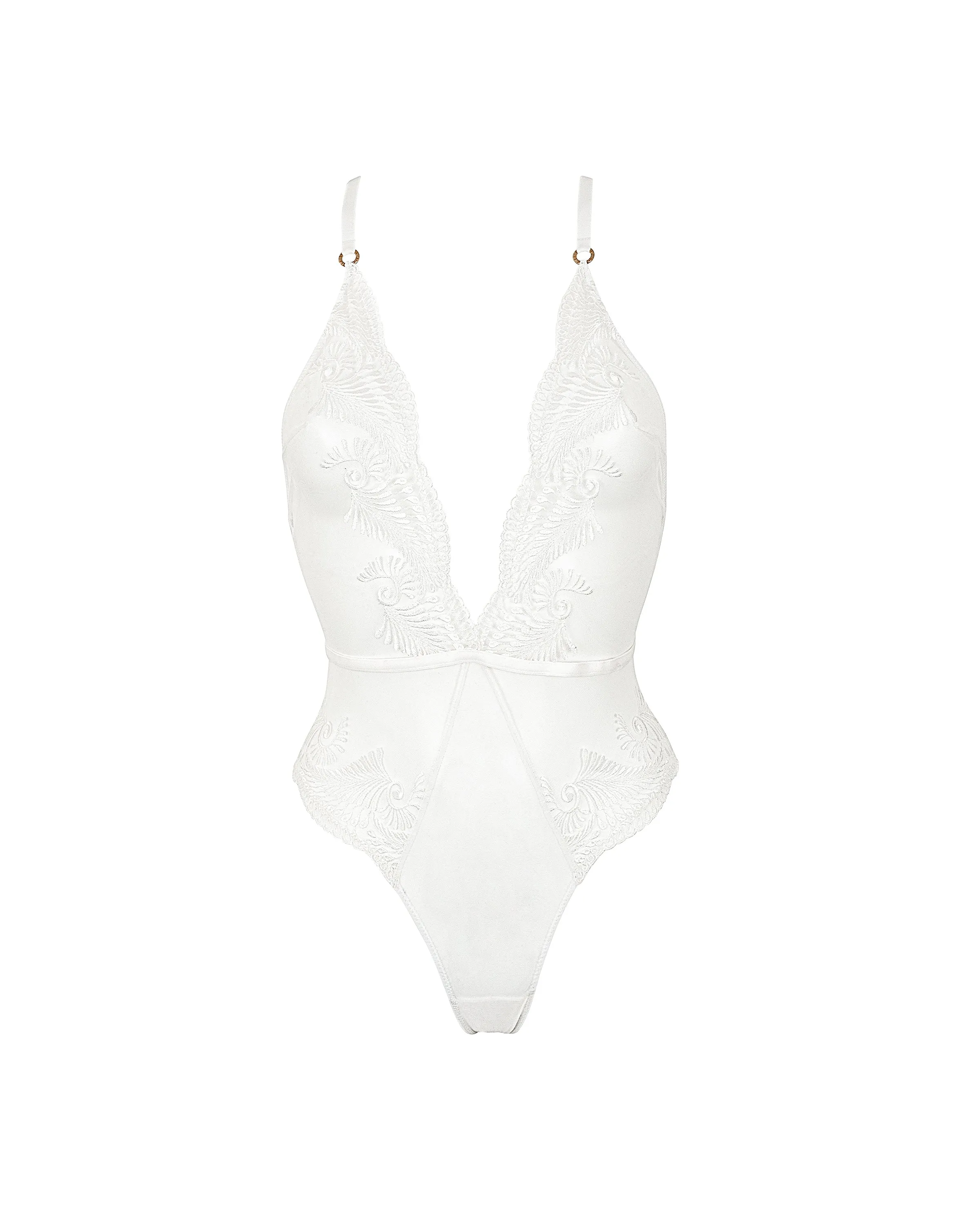 Rafaela Embroidered Sheer Bodysuit White