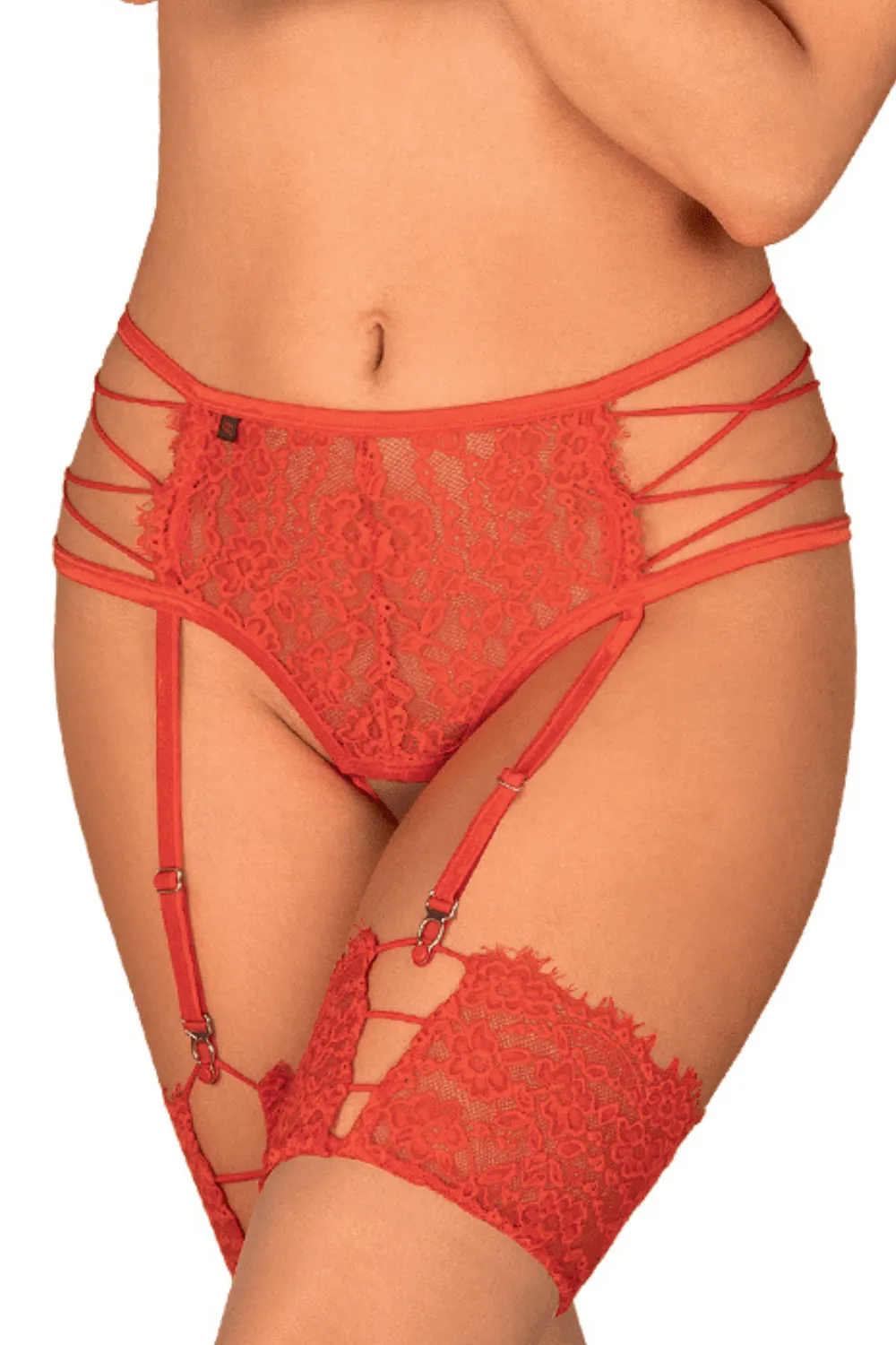 Rediosa Crotchless Lace Suspender Thong