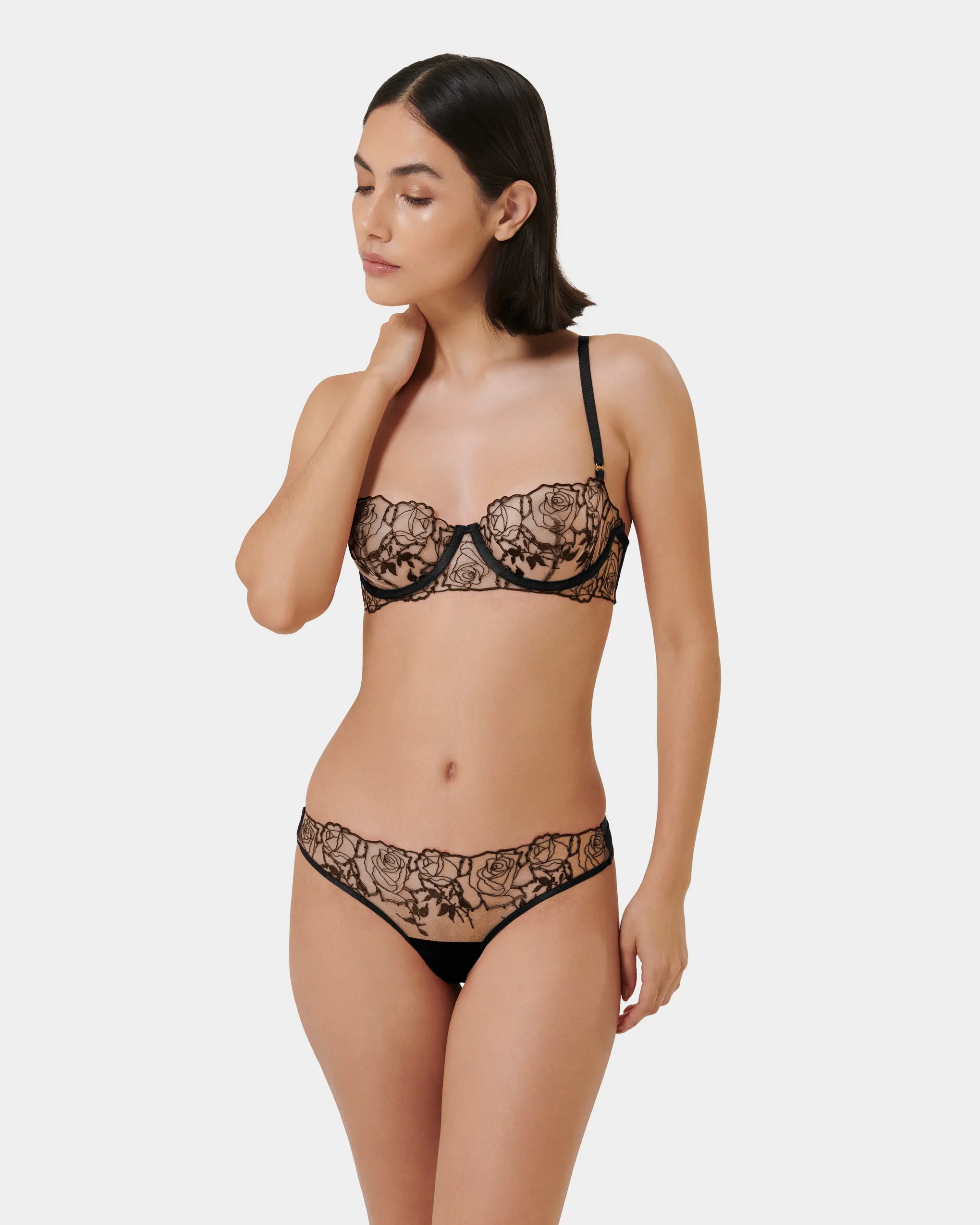 Rosalie Embroidered Balcony Bra Black