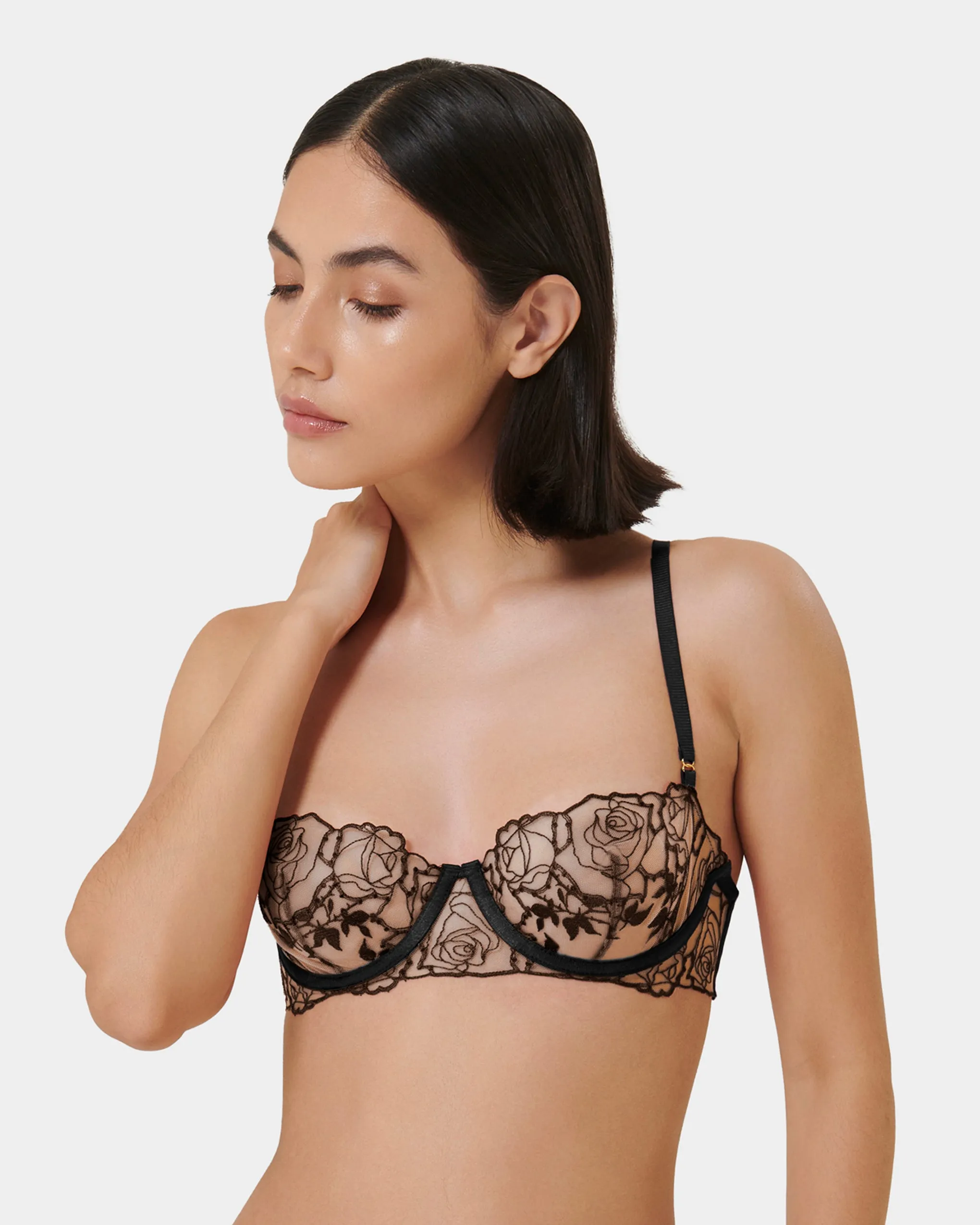 Rosalie Embroidered Balcony Bra Black