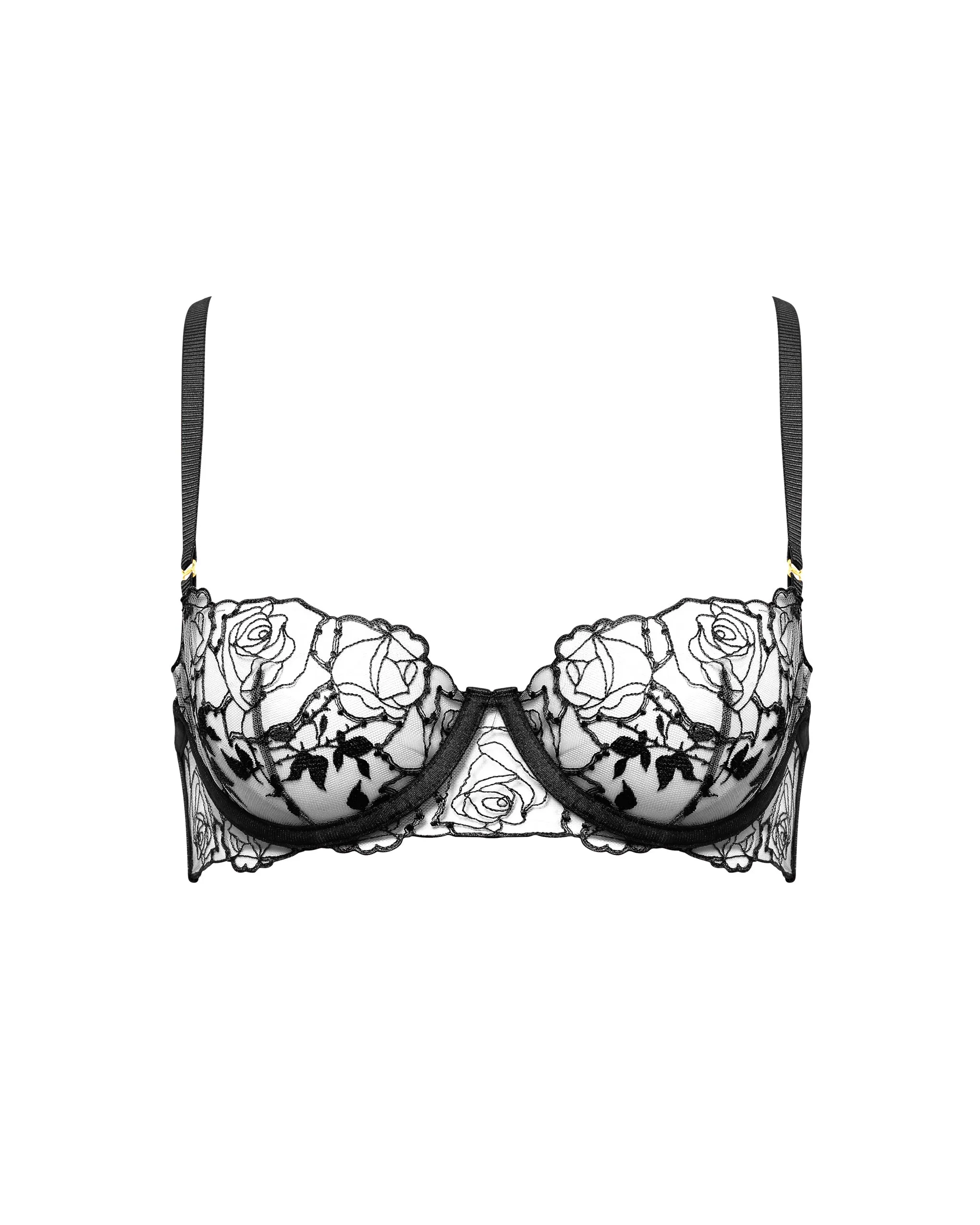 Rosalie Embroidered Balcony Bra Black