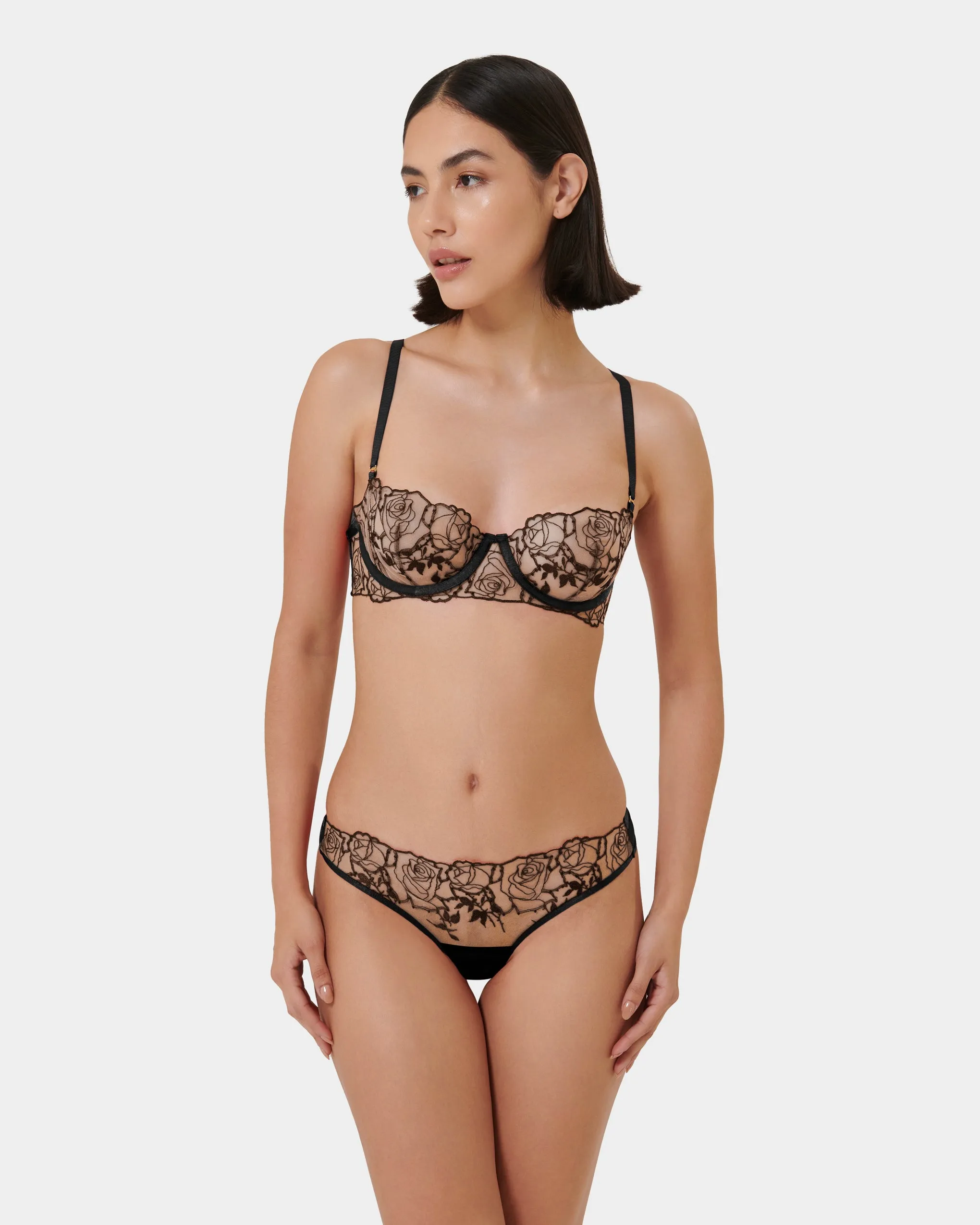 Rosalie Embroidered Balcony Bra Black